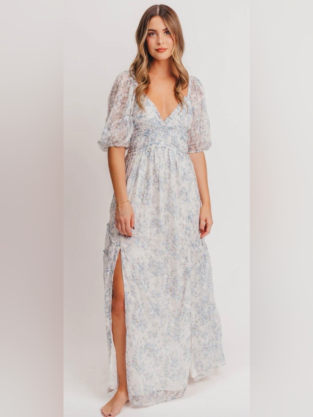 Storia Daphne Romantic Floral Cottagecore Maxi Dress Double Slit Prairie Size M - Picture 3 of 16